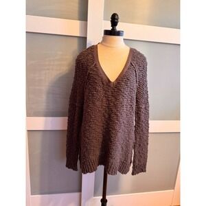 Free People Sweater Womens Small Brown V-Neck Boucle Knit Pullover Comfy Soft